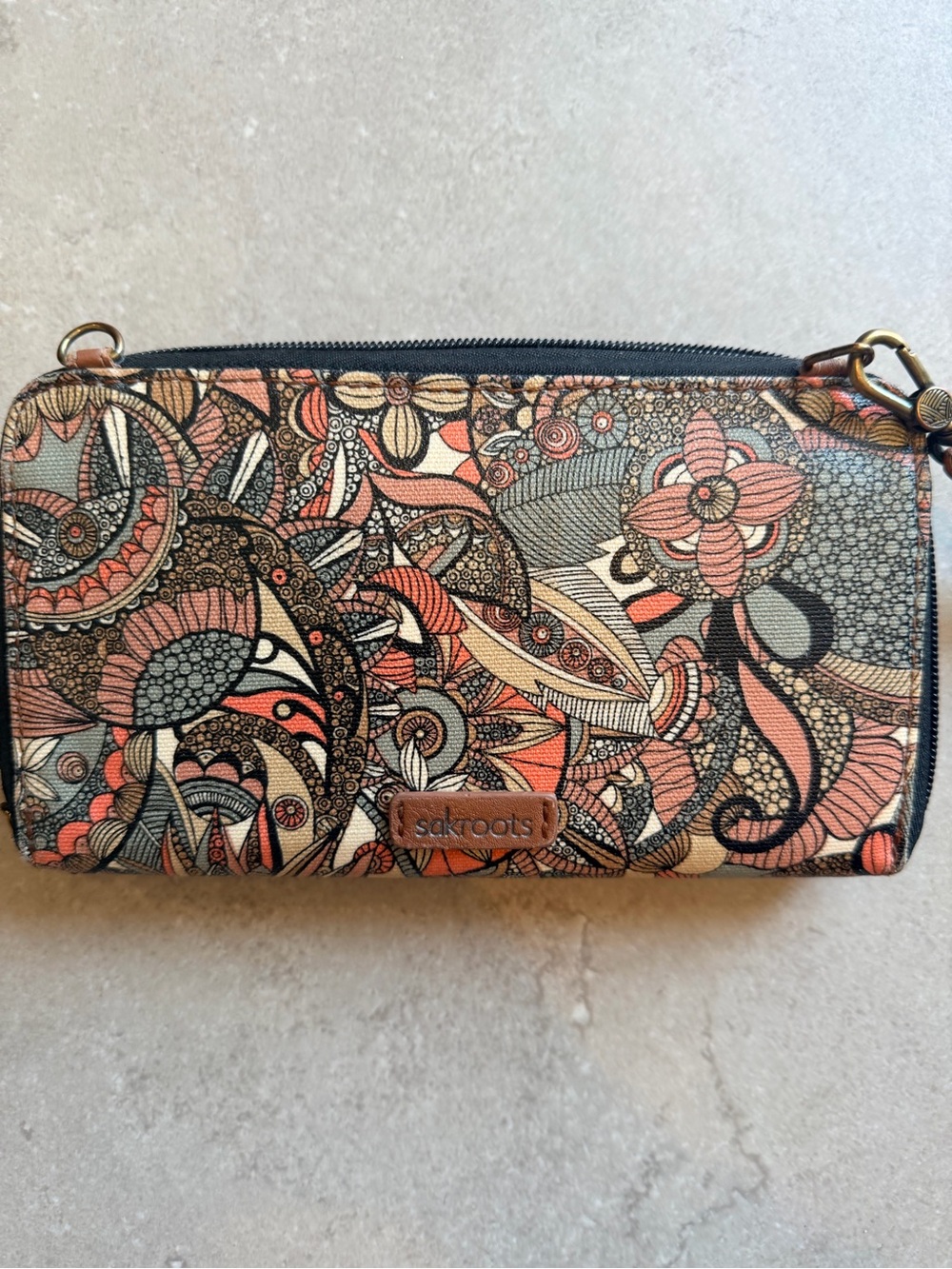 Sakroots Peach Multi Floral Wristlet Wallet